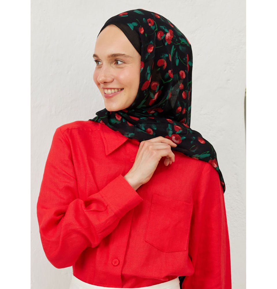 Modefa Shawl Black Rami Lightweight Hijab Shawl Cherry - Black