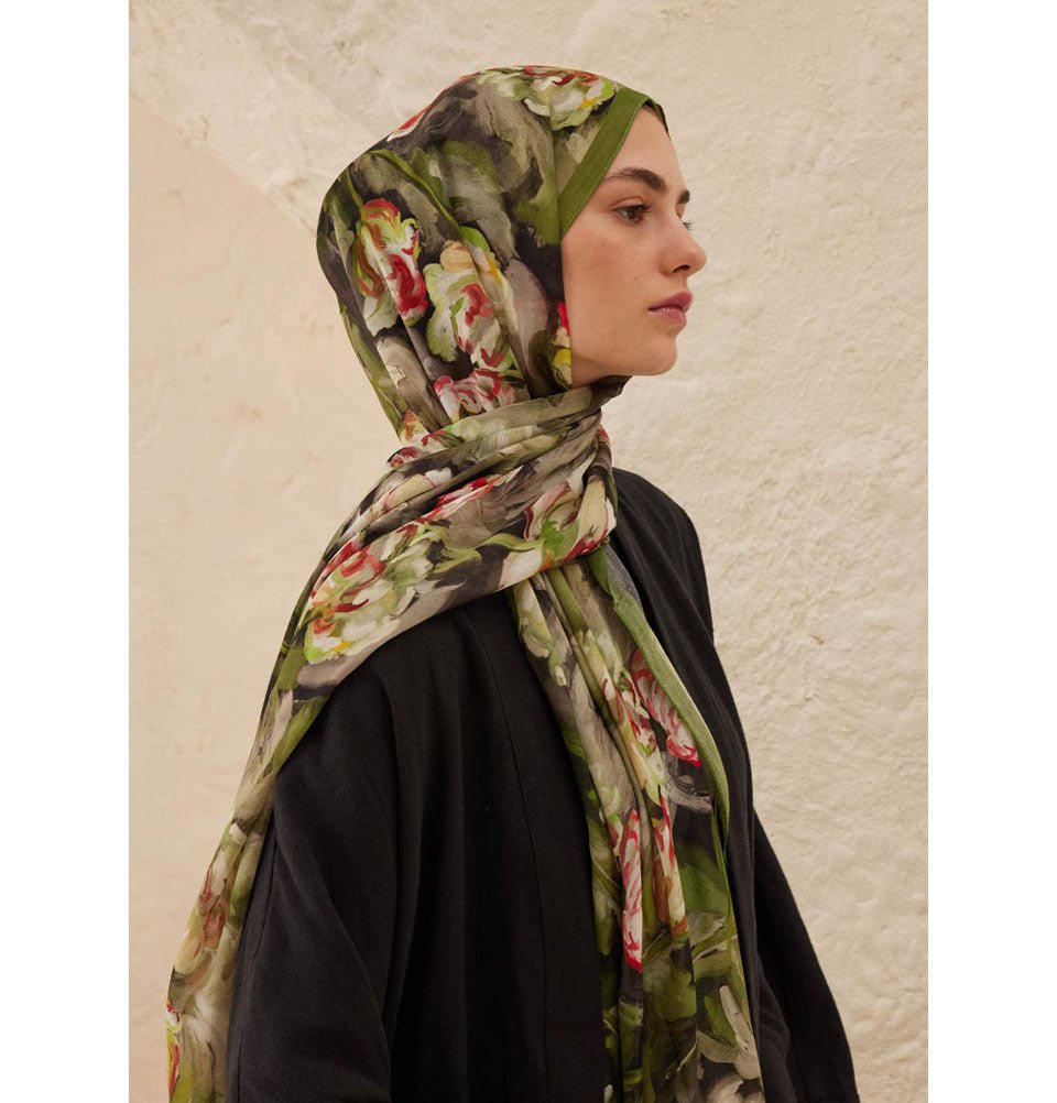 Rami Lightweight Hijab Shawl Lavinia - Green & Black