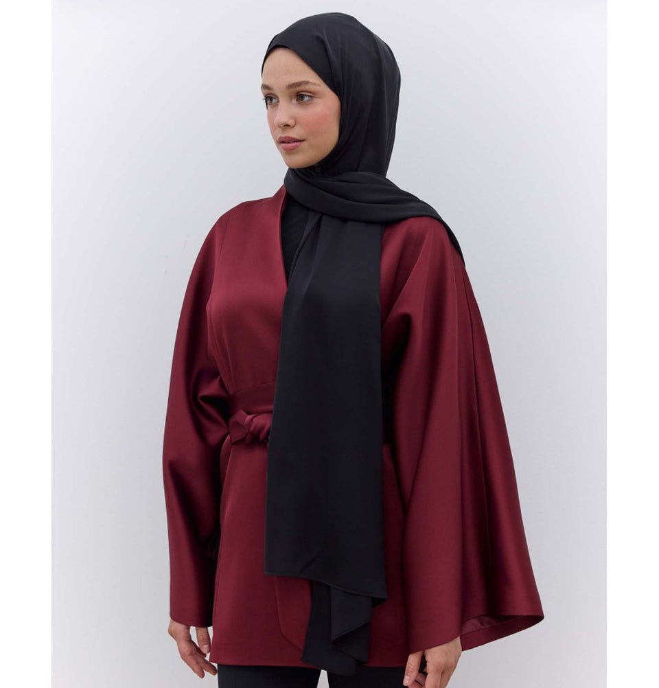 Modefa Shawl Black Satin Elegance Shawl Hijab - Black