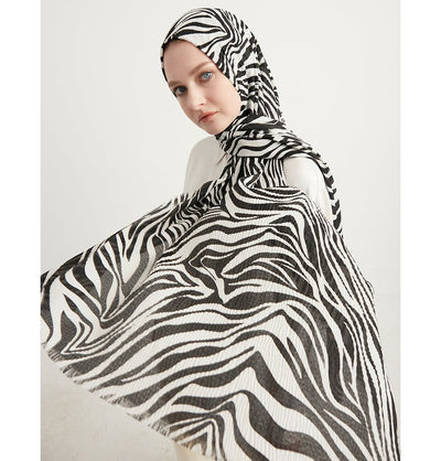 Modefa Shawl Black Zebra Crinkle Hijab Shawl - Black