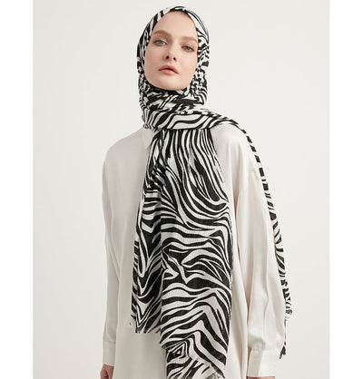 Modefa Shawl Black Zebra Crinkle Hijab Shawl - Black