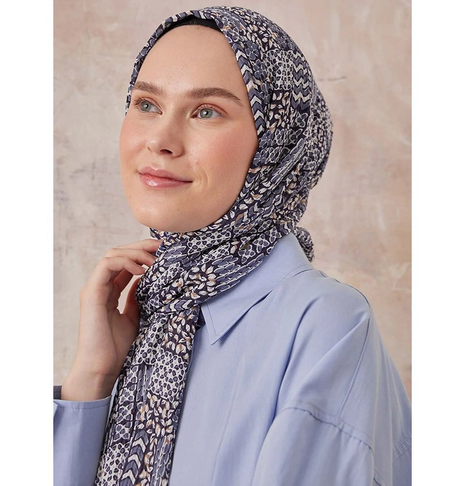 Modefa Shawl Blue Abstract Crinkle Cotton Hijab Shawl - Blue