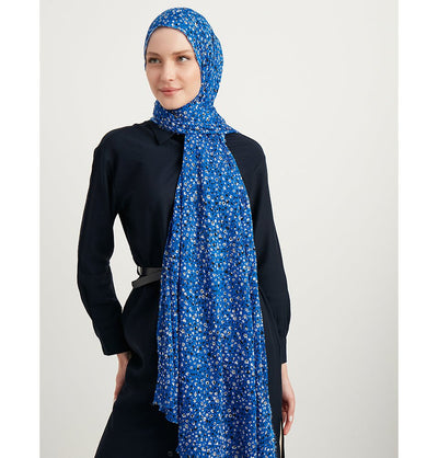 Modefa Shawl Blue Ditsy Floral Crepe Crinkle Hijab Shawl - Blue