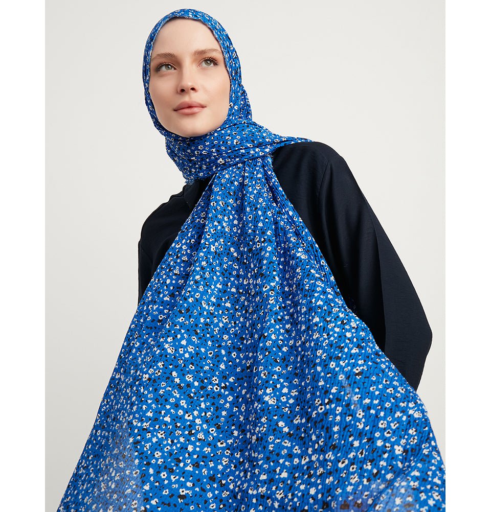 Modefa Shawl Blue Ditsy Floral Crepe Crinkle Hijab Shawl - Blue