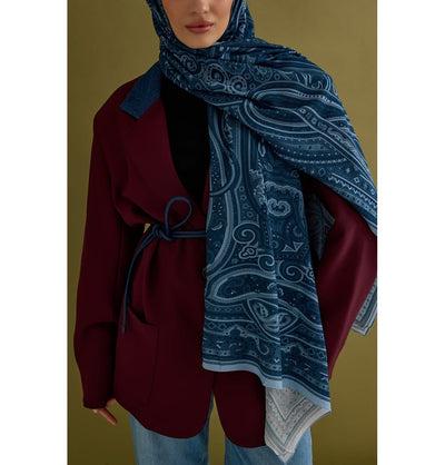 Modefa Shawl Blue Premium Viscose Hijab Shawl Ethnic Print - Blue