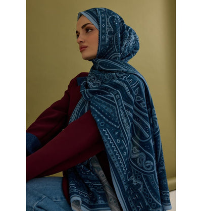 Modefa Shawl Blue Premium Viscose Hijab Shawl Ethnic Print - Blue