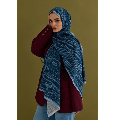 Modefa Shawl Blue Premium Viscose Hijab Shawl Ethnic Print - Blue