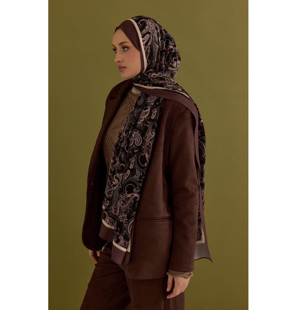 Modefa Shawl Brown/Pink Premium Viscose Hijab Shawl Ethnic Print - Brown/Pink