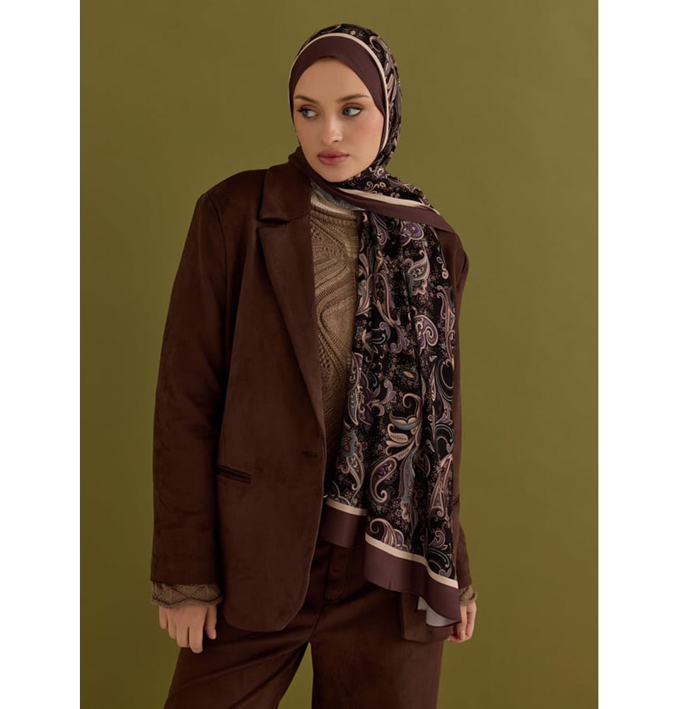 Modefa Shawl Brown/Pink Premium Viscose Hijab Shawl Ethnic Print - Brown/Pink