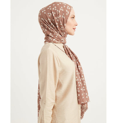Modefa Shawl Brown Posies Crinkle Cotton Hijab Shawl - Brown