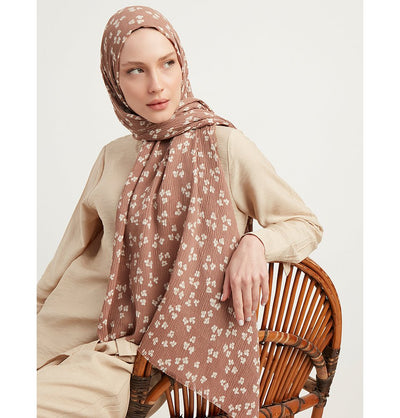 Modefa Shawl Brown Posies Crinkle Cotton Hijab Shawl - Brown