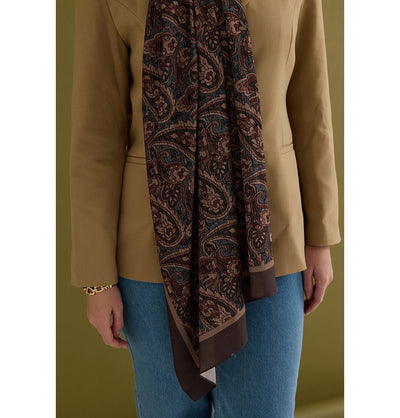 Modefa Shawl Brown Premium Viscose Hijab Shawl Ethnic Print - Brown