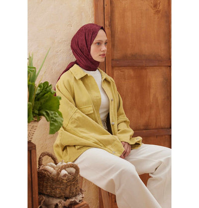 Modefa Shawl Burgundy Diamond Jacquard Satin Hijab Shawl - Burgundy