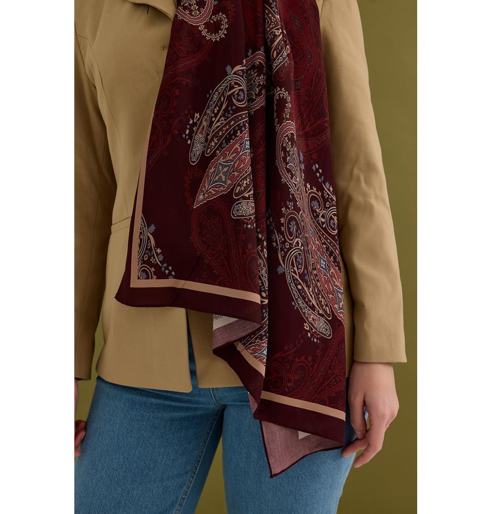 Modefa Shawl Burgundy Premium Viscose Hijab Shawl Ethnic Print - Burgundy