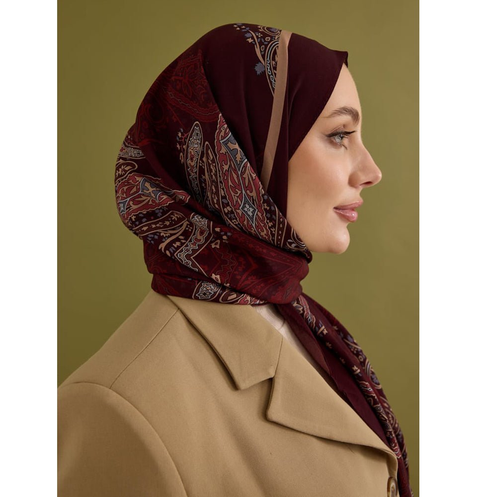 Modefa Shawl Burgundy Premium Viscose Hijab Shawl Ethnic Print - Burgundy