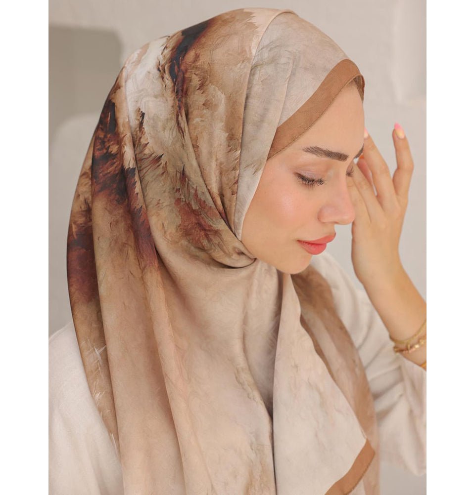 Modefa Shawl Caramel Brown Dreamy Color Cotton Blend Patterned Shawl Hijab - Caramel Brown