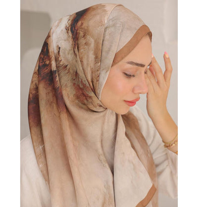 Modefa Shawl Caramel Brown Dreamy Color Cotton Blend Patterned Shawl Hijab - Caramel Brown