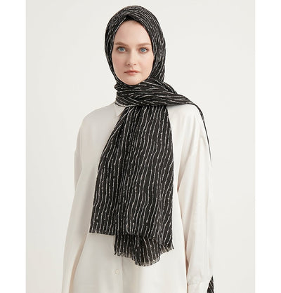 Modefa Shawl Charcoal Grey Abstract Lines Crinkle Hijab Shawl - Charcoal Grey