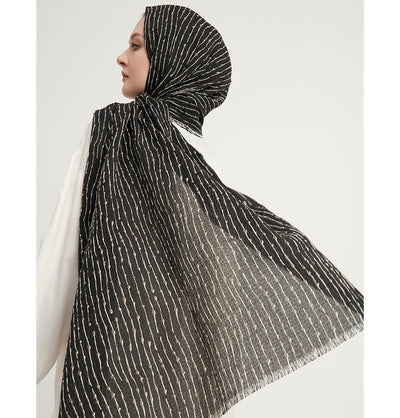 Modefa Shawl Charcoal Grey Abstract Lines Crinkle Hijab Shawl - Charcoal Grey