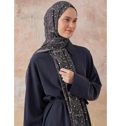 Modefa Shawl Charcoal Grey Paisley Crinkle Cotton Hijab Shawl - Charcoal Grey