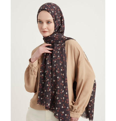 Modefa Shawl Charcoal Grey Posies Crinkle Cotton Hijab Shawl - Charcoal Grey