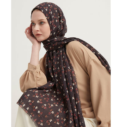 Modefa Shawl Charcoal Grey Posies Crinkle Cotton Hijab Shawl - Charcoal Grey
