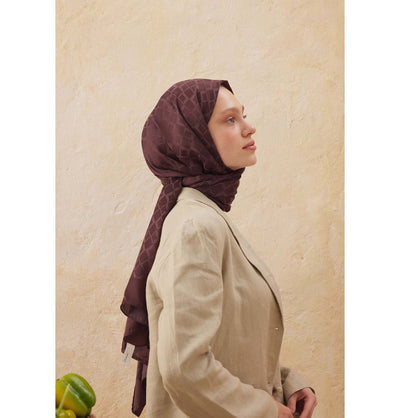 Modefa Shawl Chocolate Diamond Jacquard Satin Hijab Shawl - Chocolate