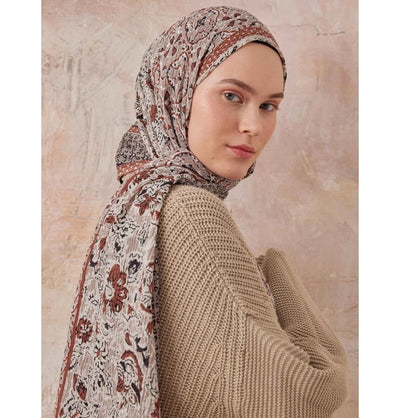 Modefa Shawl Cinnamon Abstract Floral Crinkle Cotton Hijab Shawl - Cinnamon