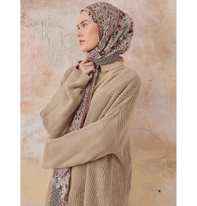 Modefa Shawl Cinnamon Abstract Floral Crinkle Cotton Hijab Shawl - Cinnamon