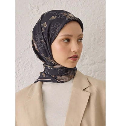 Modefa Shawl Dahlia Black Patterned Viscose Cotton Square Hijab - Dahlia Black