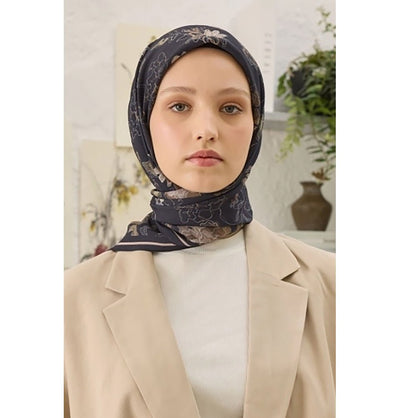 Modefa Shawl Dahlia Black Patterned Viscose Cotton Square Hijab - Dahlia Black