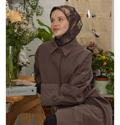 Modefa Shawl Dahlia Cocoa Patterned Viscose Cotton Square Hijab - Dahlia Cocoa