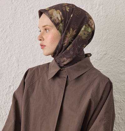 Modefa Shawl Dahlia Cocoa Patterned Viscose Cotton Square Hijab - Dahlia Cocoa