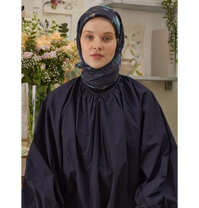 Modefa Shawl Dahlia Navy Blue Patterned Viscose Cotton Square Hijab - Dahlia Navy Blue