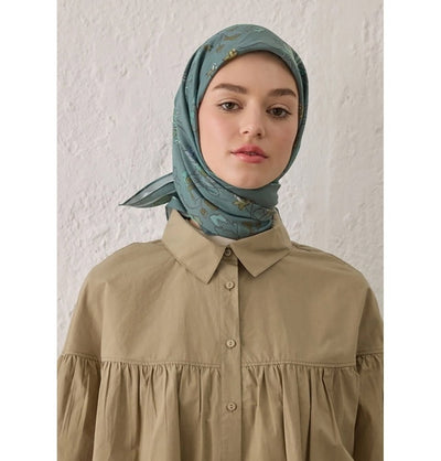 Modefa Shawl Dahlia Sea Green Patterned Viscose Cotton Square Hijab - Dahlia Sea Green