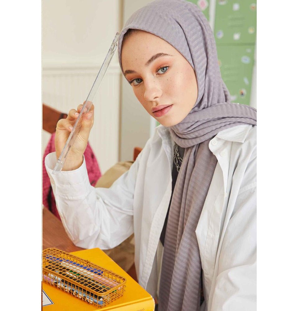 Modefa Shawl Dark Gray Comfy Striped Jersey Hijab Shawl - Dark Gray