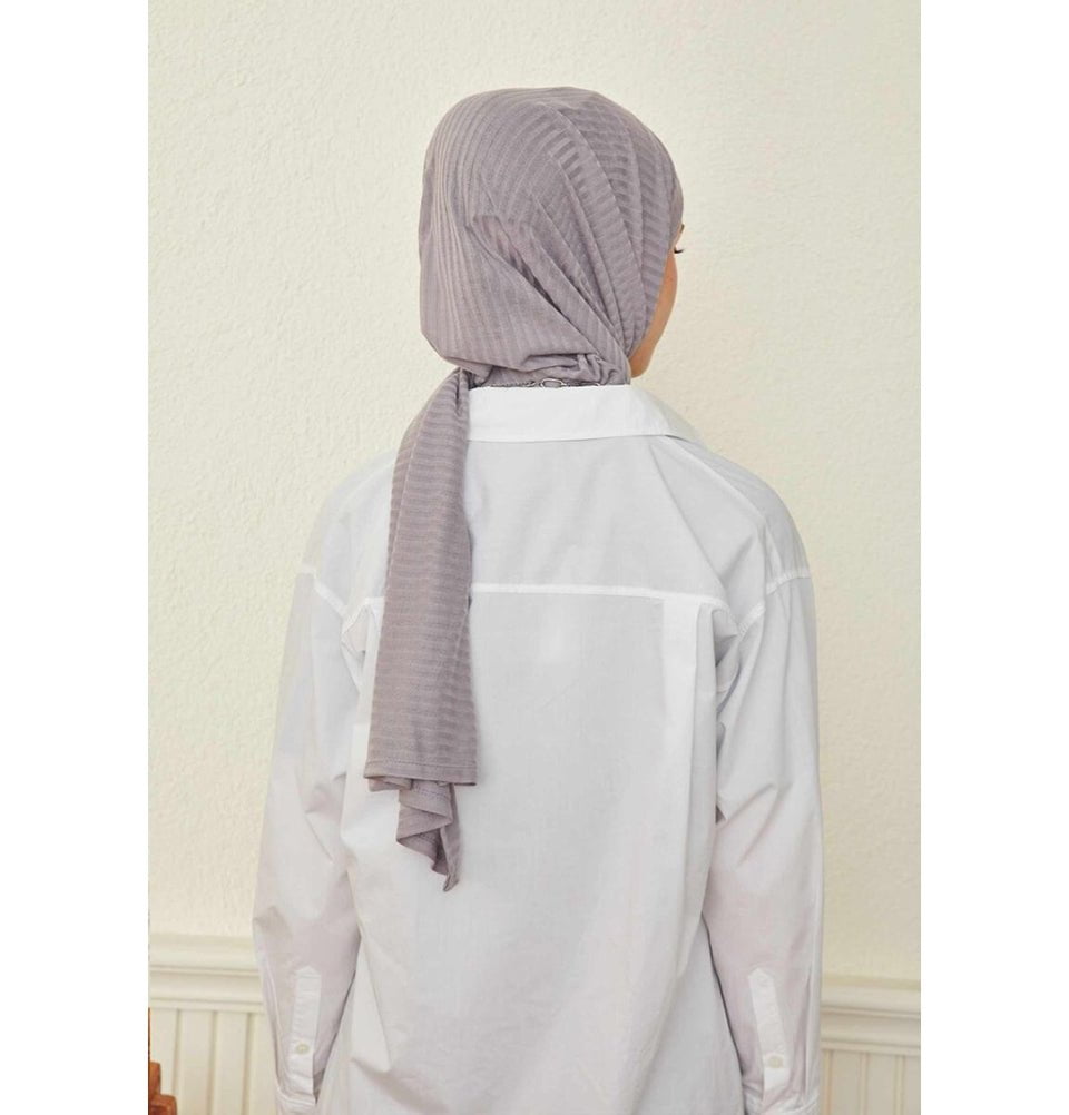 Modefa Shawl Dark Gray Comfy Striped Jersey Hijab Shawl - Dark Gray