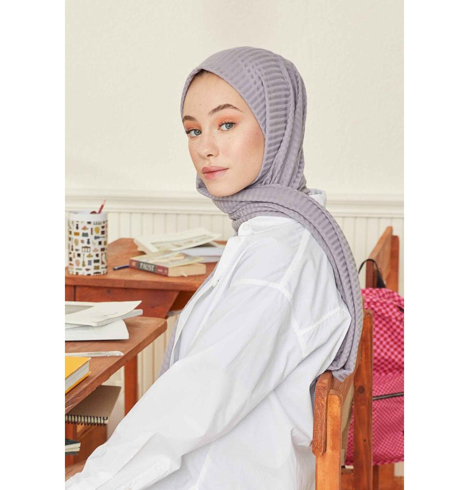Modefa Shawl Dark Gray Comfy Striped Jersey Hijab Shawl - Dark Gray