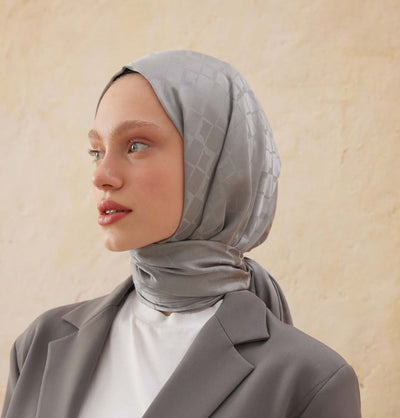 Modefa Shawl Dark Gray Diamond Jacquard Satin Hijab Shawl - Dark Gray