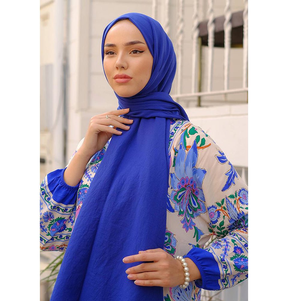 Modefa Shawl Deep Water Blue Premium Soft Cotton Blend Hijab Shawl - Deep Water Blue