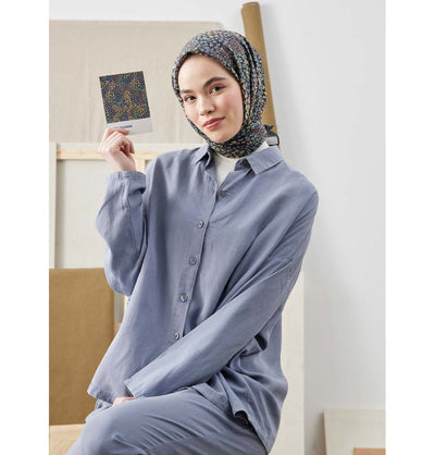 Modefa Shawl Ditsy Floral Indigo Patterned Viscose Cotton Square Hijab - Ditsy Floral Indigo