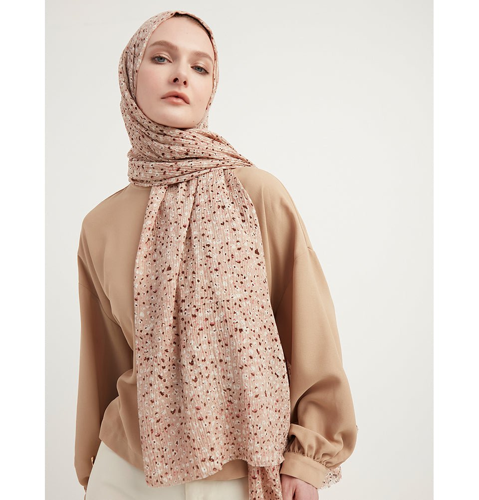 Modefa Shawl Dusty Rose Ditsy Floral Crepe Crinkle Hijab Shawl - Dusty Rose