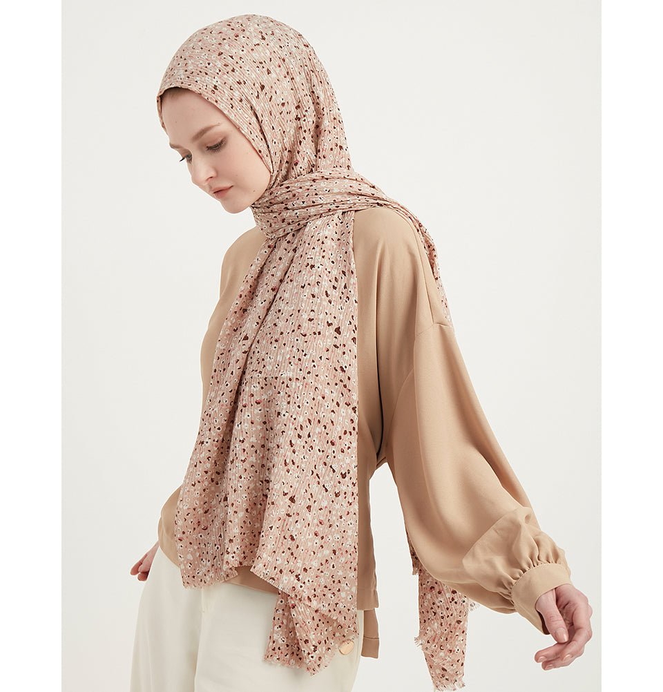 Modefa Shawl Dusty Rose Ditsy Floral Crepe Crinkle Hijab Shawl - Dusty Rose