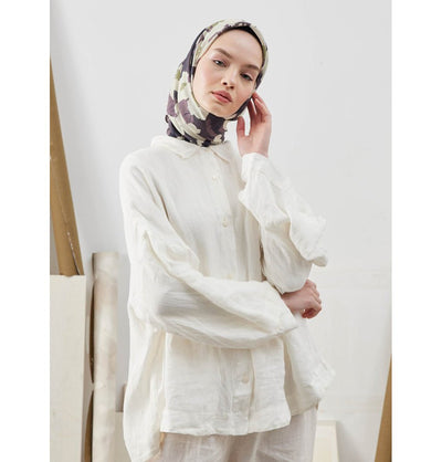 Modefa Shawl Elegant Floral Plum Patterned Viscose Cotton Square Hijab - Elegant Floral Plum