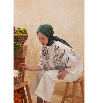 Modefa Shawl Emerald Diamond Jacquard Satin Hijab Shawl - Emerald