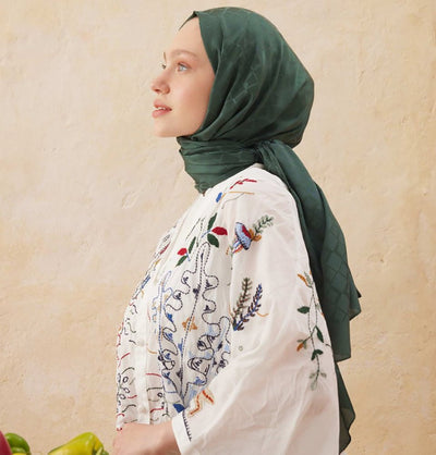 Modefa Shawl Emerald Diamond Jacquard Satin Hijab Shawl - Emerald