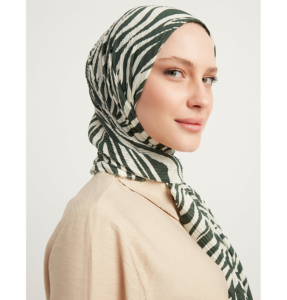 Zebra Crinkle Cotton Hijab Shawl - Emerald display picture 2