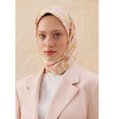 Modefa Shawl Foliage Orange Patterned Viscose Cotton Square Hijab - Foliage Orange