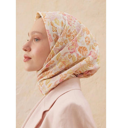 Modefa Shawl Foliage Orange Patterned Viscose Cotton Square Hijab - Foliage Orange