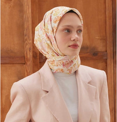 Modefa Shawl Foliage Orange Patterned Viscose Cotton Square Hijab - Foliage Orange